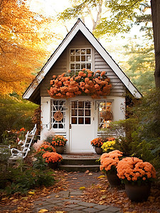 秋天背景图片_可爱的秋季小屋微观背景6