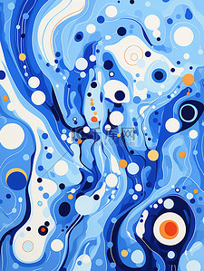 圆点和漩涡的亮蓝色绘画3