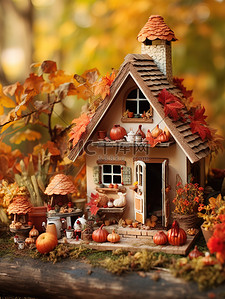 秋天背景图片_可爱的秋季小屋微观背景4