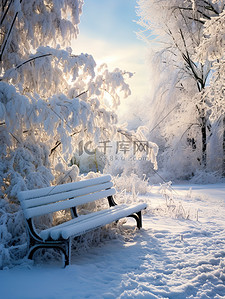 冬季背景图片_冬季雪景公园长椅4