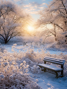 冬季背景图片_冬季雪景公园长椅8