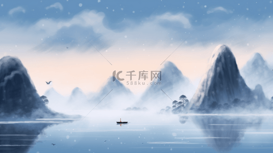 冬季冬季雪景背景图片_国风冬天冬季山水雪景冬景背景7