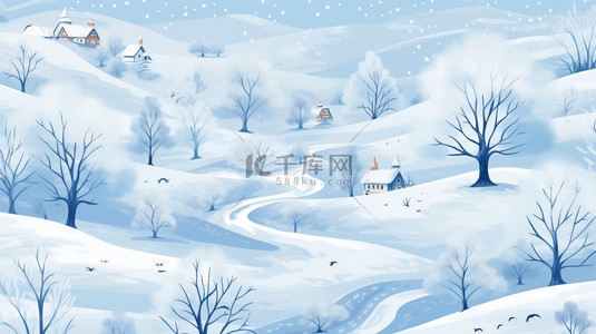 雪背景图片_蓝色冬天风景雪树风景背景