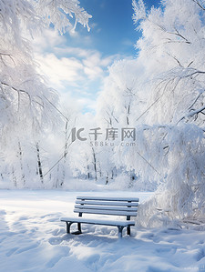 冬季背景图片_冬季雪景公园长椅3