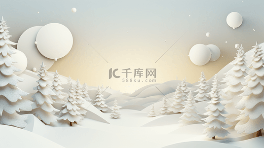 剪纸风数字背景图片_白色圣诞节剪纸风简约冬季雪景背景24