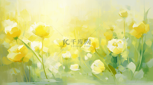 清新油彩质感柠檬黄花朵花卉花丛油画背景