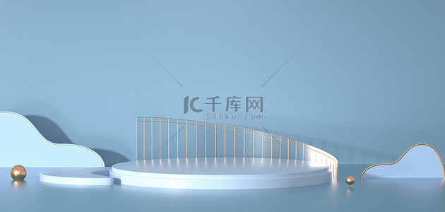 几何体海报背景图片_C4D几何体蓝色小清新3D