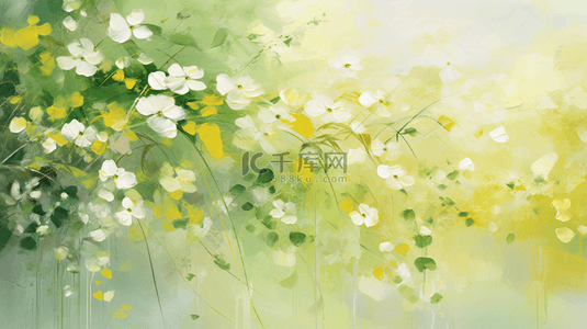 清新油彩质感柠檬黄花朵花卉花丛油画背景