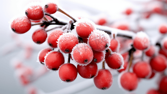 上霜的红色浆果摄影
