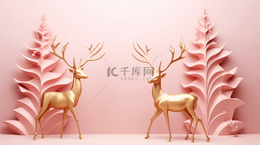 圣诞节鹿背景图片_粉色圣诞节金色圣诞麋鹿背景