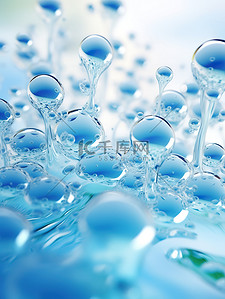 精油背景图片_医美护肤品精油蓝色气泡结构分子