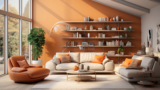 奶油色沙发背景图片_橙色和奶油色风格家居背景9