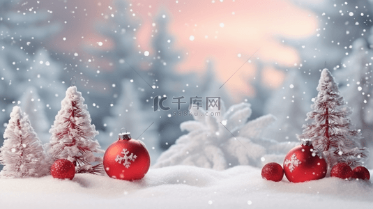 红色礼物圣诞节背景图片_雪地红色圣诞球唯美背景10
