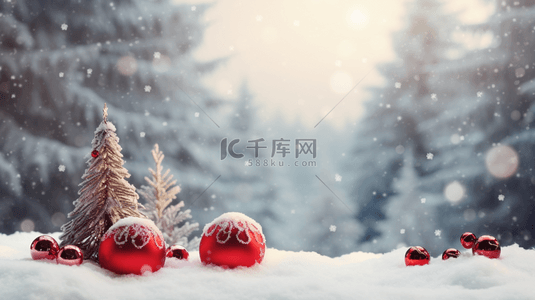 圣诞背景背景图片_雪地红色圣诞球唯美背景20