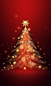 金色圣诞节背景背景图片_红色渐变简约抽象圣诞树圣诞节背景