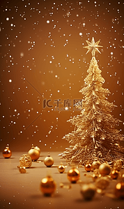 唯美圣诞节背景图片_圣诞节金色圣诞树质感立体唯美背景