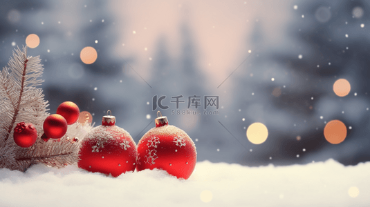 圣诞背景背景图片_雪地红色圣诞球唯美背景24