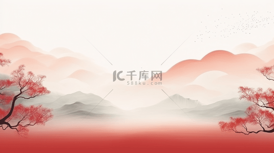 红色中国风祥云背景图片_红色中国风山水创意背景34