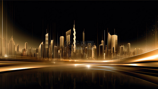 城市背景图片_金色天际线城市轮廓背景12