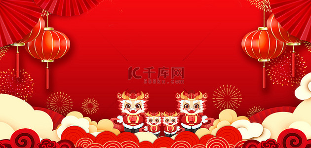 春节背景图片_龙年卡通龙红色中国风春节背景