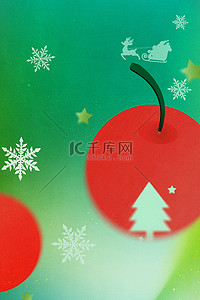 礼背景图片_圣诞节雪花苹果绿色简约背景
