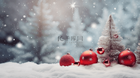 圣诞背景背景图片_雪地红色圣诞球唯美背景16