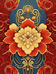 传统花朵吉祥图案红色背景6