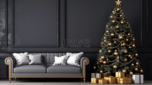 黑色创意大气背景图片_黑色系圣诞树商务创意背景9
