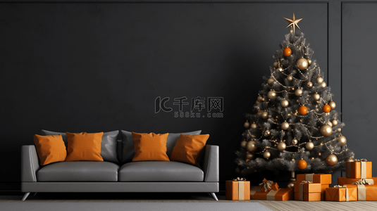 黑色创意大气背景图片_黑色系圣诞树商务创意背景22