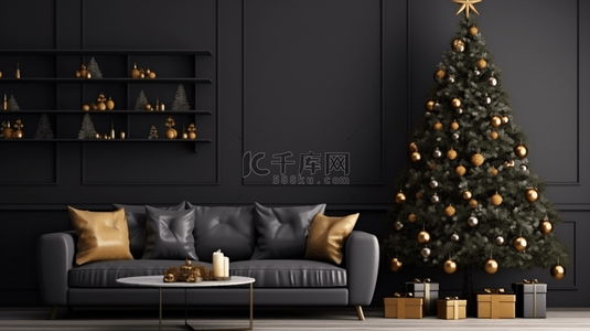黑色创意大气背景图片_黑色系圣诞树商务创意背景15