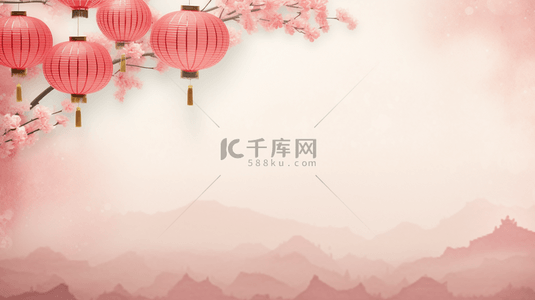 梅花灯笼背景图片_粉色春节灯笼装饰背景18