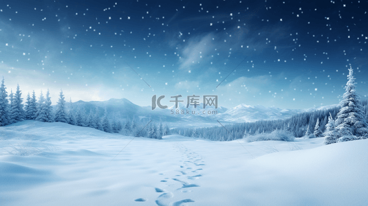 冬季背景图片_蓝色田野雪景简约背景18