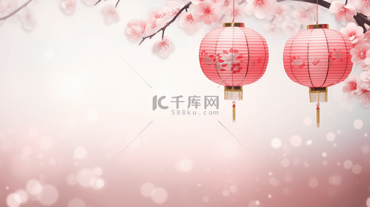 新年快乐梅花背景图片_粉色春节灯笼装饰背景12