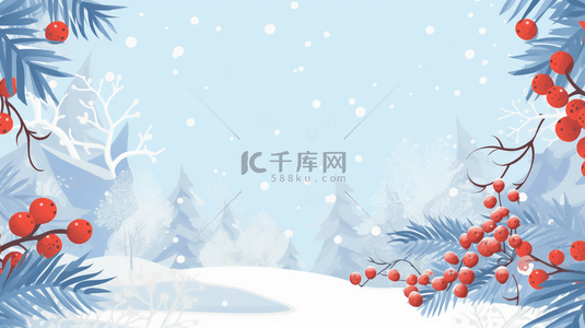 下雪背景图片_冬季装饰红果雪景背景14