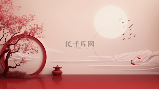 中式背景背景图片_红色中国风山水简约背景4