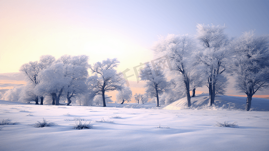 冬天林间雪地雪景