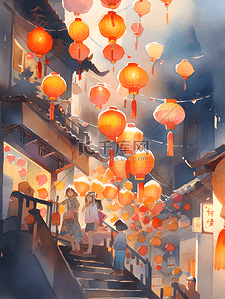 中国风水背景图片_中国风水彩灯笼节日街道