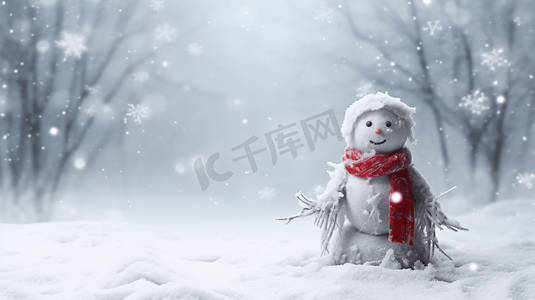 雪地摄影照片_冬季圣诞节雪地中的小雪人