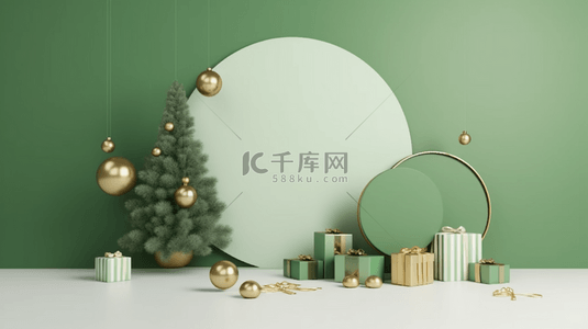 清新绿色圣诞节3D促销展台背景4