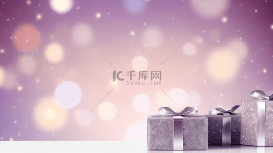 圣诞节紫色礼物盒紫色光影背景