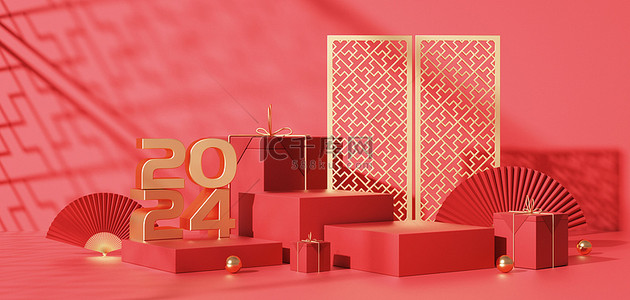 促销背景图片_2024新年展台c4d