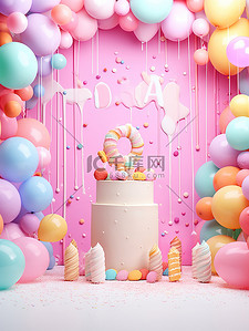 粉色生日主题蛋糕背景20
