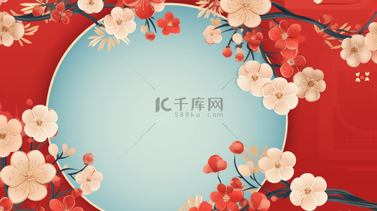 中国风圆形花艺框创意背景14