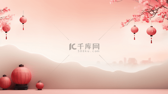 中国山水古建筑春节装饰边框背景20