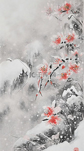 国风冬天雪景大雪中的花枝意境背景