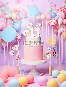 粉色生日主题蛋糕背景15