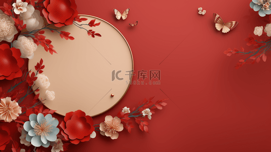 中国风圆形花艺框创意背景13