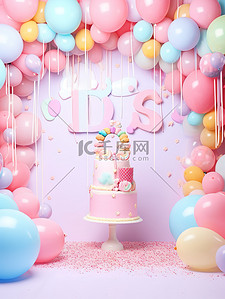 粉色生日主题蛋糕背景19