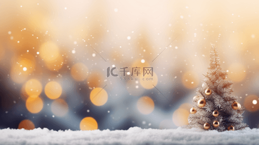 球中球背景图片_雪地上的雪中圣诞树背景13