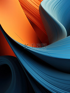手机蓝色壁纸背景图片_三维波浪蓝色橙色4